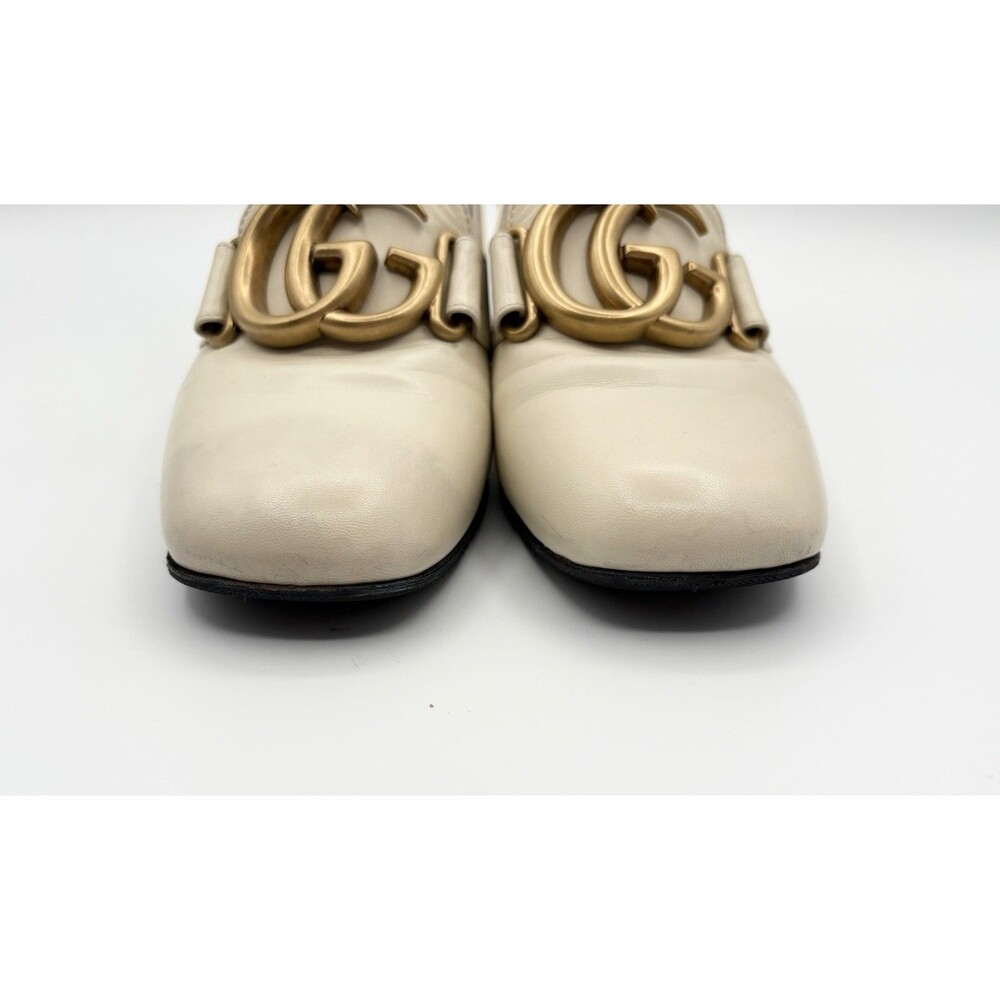 Gucci Victoire GG Block Heel Pumps White/Cream Leather Gold GG Buckle Sz EU 36 - Picture 14 of 14